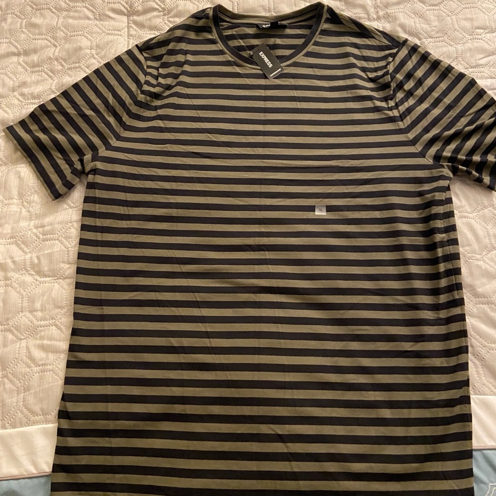 Express Black/Olive Green Striped Fashion T-Shirt